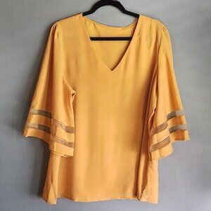 XXL Bell sleeve v neck blouse in mustard